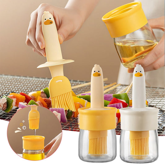 Glass Olive Oil Dispenser Bottle with Silicone Brush for Cooking Vinegar Sauce BBQ Grill Frying Baking (Pack of 2)