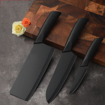 3-Piece Black Kitchen Knife Set | Stainless Steel Non-Stick Chef, Cleaver & Paring Knives