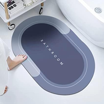 2-Piece Oval Water Absorbent Anti-Slip Bathroom Mat – 40 × 60 cm, Grey