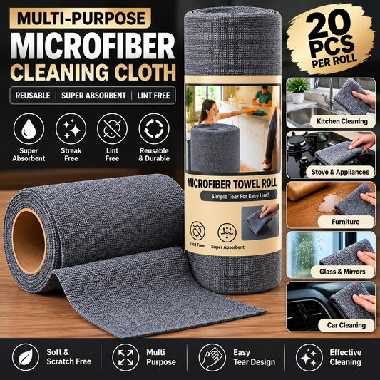 Microfiber Cleaning Cloth Roll – 20 Pcs, Washable & Tear-Away