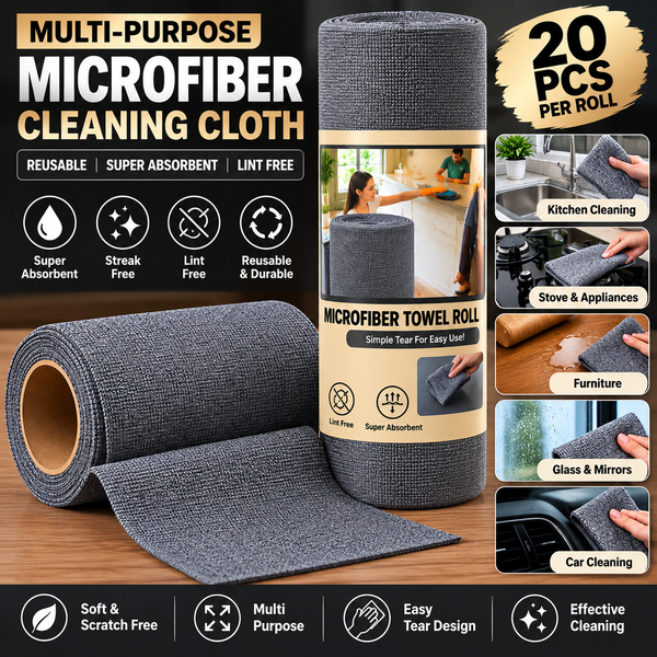 Microfiber Cleaning Cloth Roll – 20 Pcs, Washable & Tear-Away