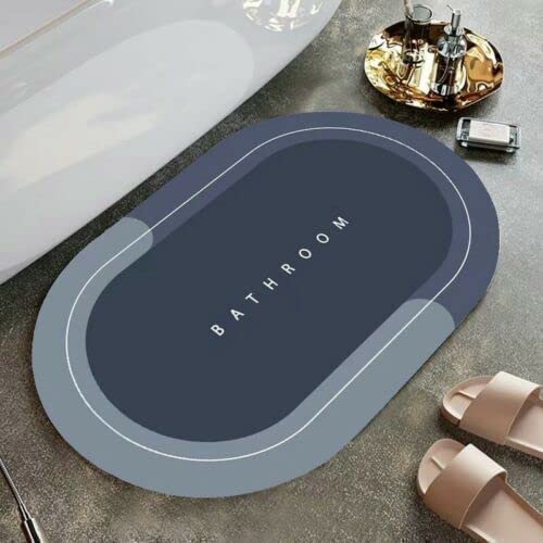 2-Piece Oval Water Absorbent Anti-Slip Bathroom Mat – 40 × 60 cm, Grey