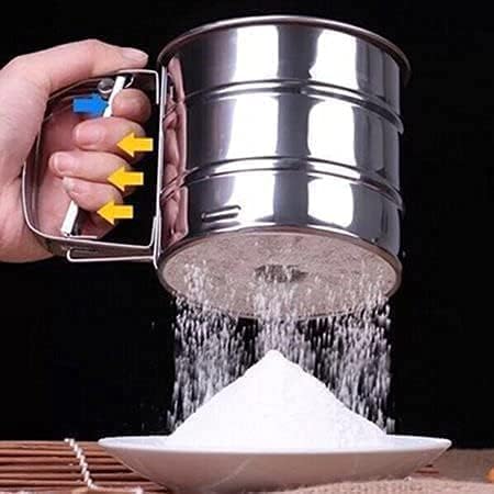 Stainless Steel Hand-Press Flour Sifter Cup – Semi-Automatic Baking Sieve Strainer