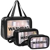 Clear Waterproof Travel Toiletry Wash Bag Set of 3 – Portable Cosmetic Makeup Organizer (Black)