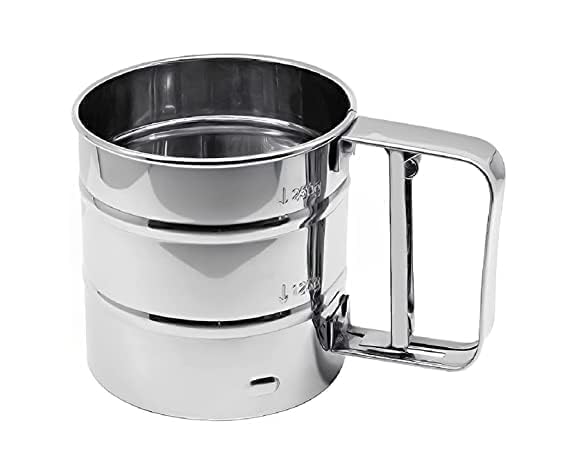 Stainless Steel Hand-Press Flour Sifter Cup – Semi-Automatic Baking Sieve Strainer