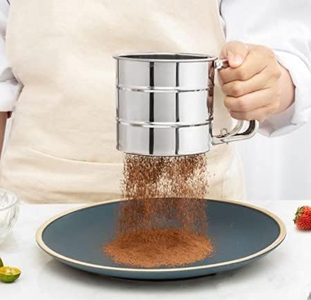 Stainless Steel Hand-Press Flour Sifter Cup – Semi-Automatic Baking Sieve Strainer