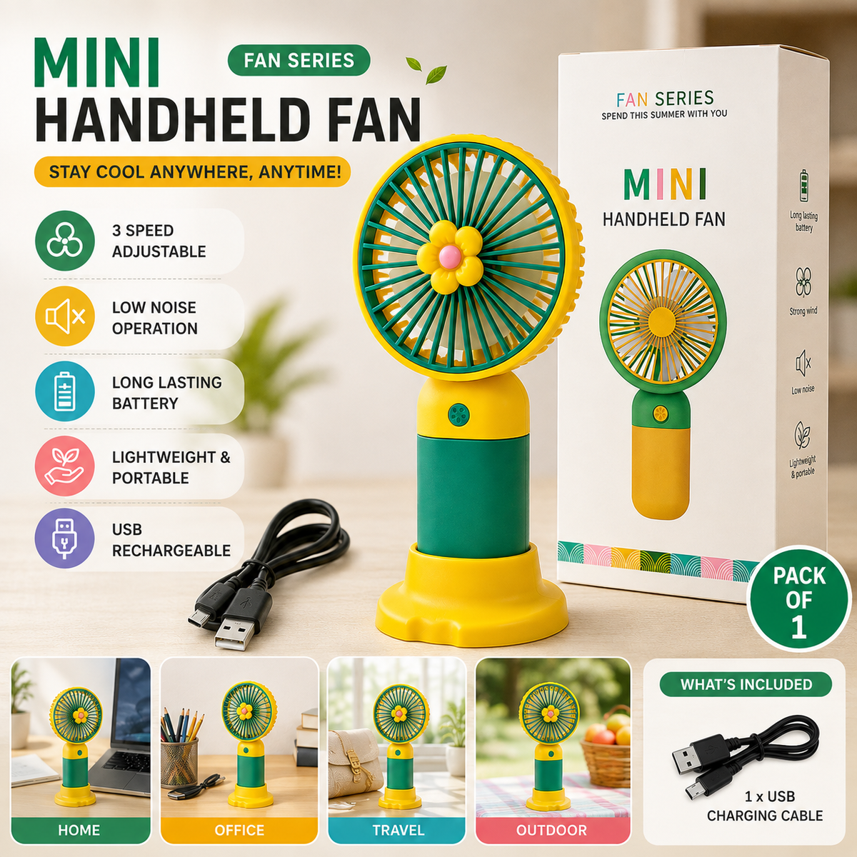Mini Portable Handheld Fan | Rechargeable USB Pocket Fan | Compact Personal Cooling Fan