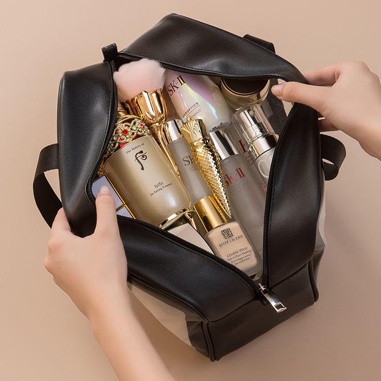 Clear Waterproof Travel Toiletry Wash Bag Set of 3 – Portable Cosmetic Makeup Organizer (Black)