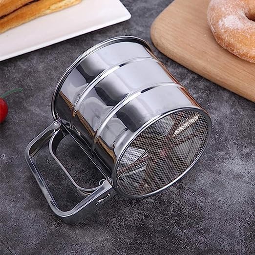 Stainless Steel Hand-Press Flour Sifter Cup – Semi-Automatic Baking Sieve Strainer