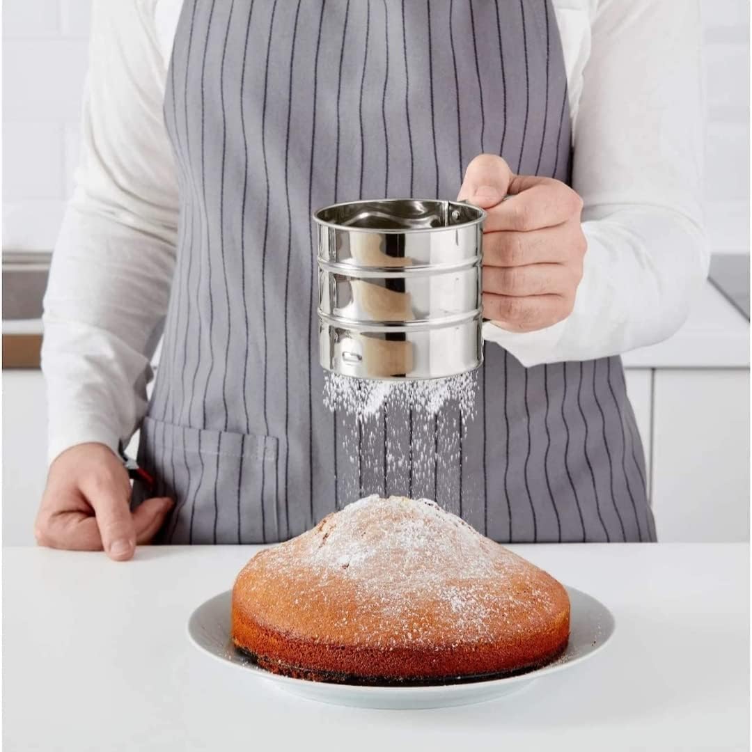 Stainless Steel Hand-Press Flour Sifter Cup – Semi-Automatic Baking Sieve Strainer