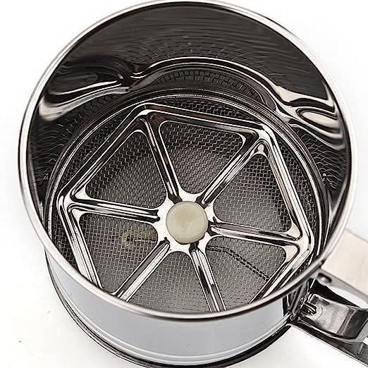Stainless Steel Hand-Press Flour Sifter Cup – Semi-Automatic Baking Sieve Strainer