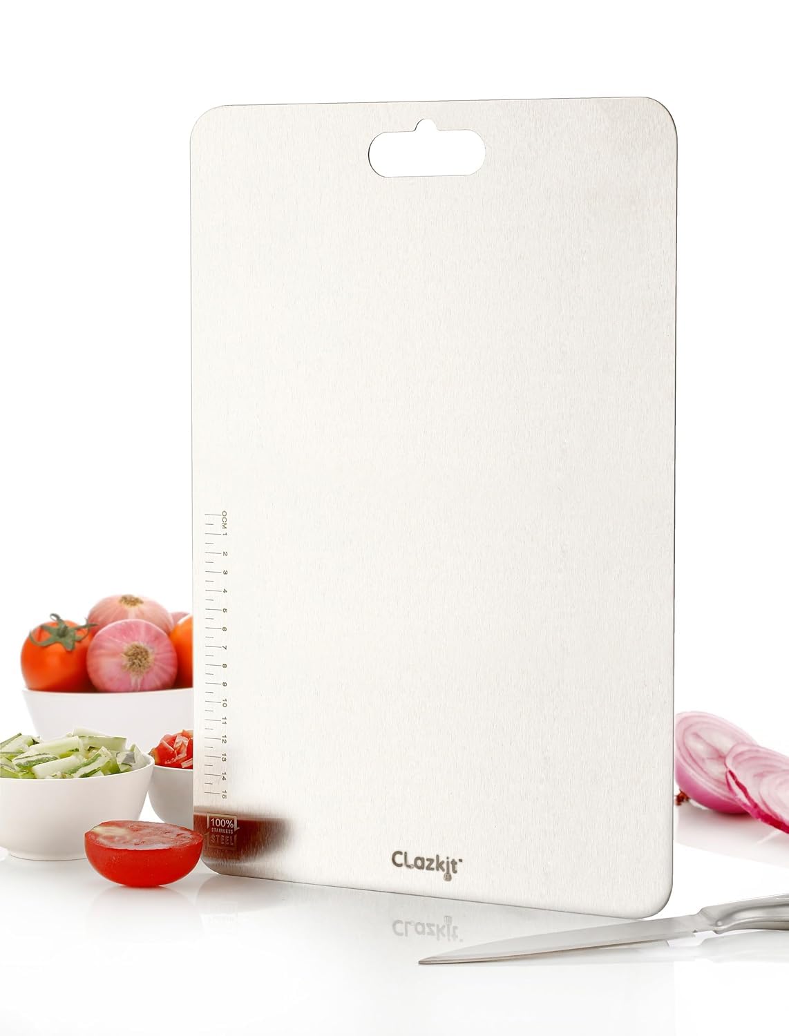 Large Stainless Steel Chopping Board (360 x 250 mm) – Heavy Duty Food-Grade Cutting Board with Handle