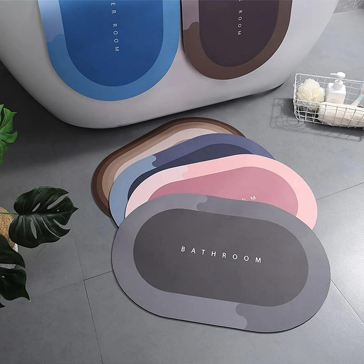 2-Piece Oval Water Absorbent Anti-Slip Bathroom Mat – 40 × 60 cm, Grey
