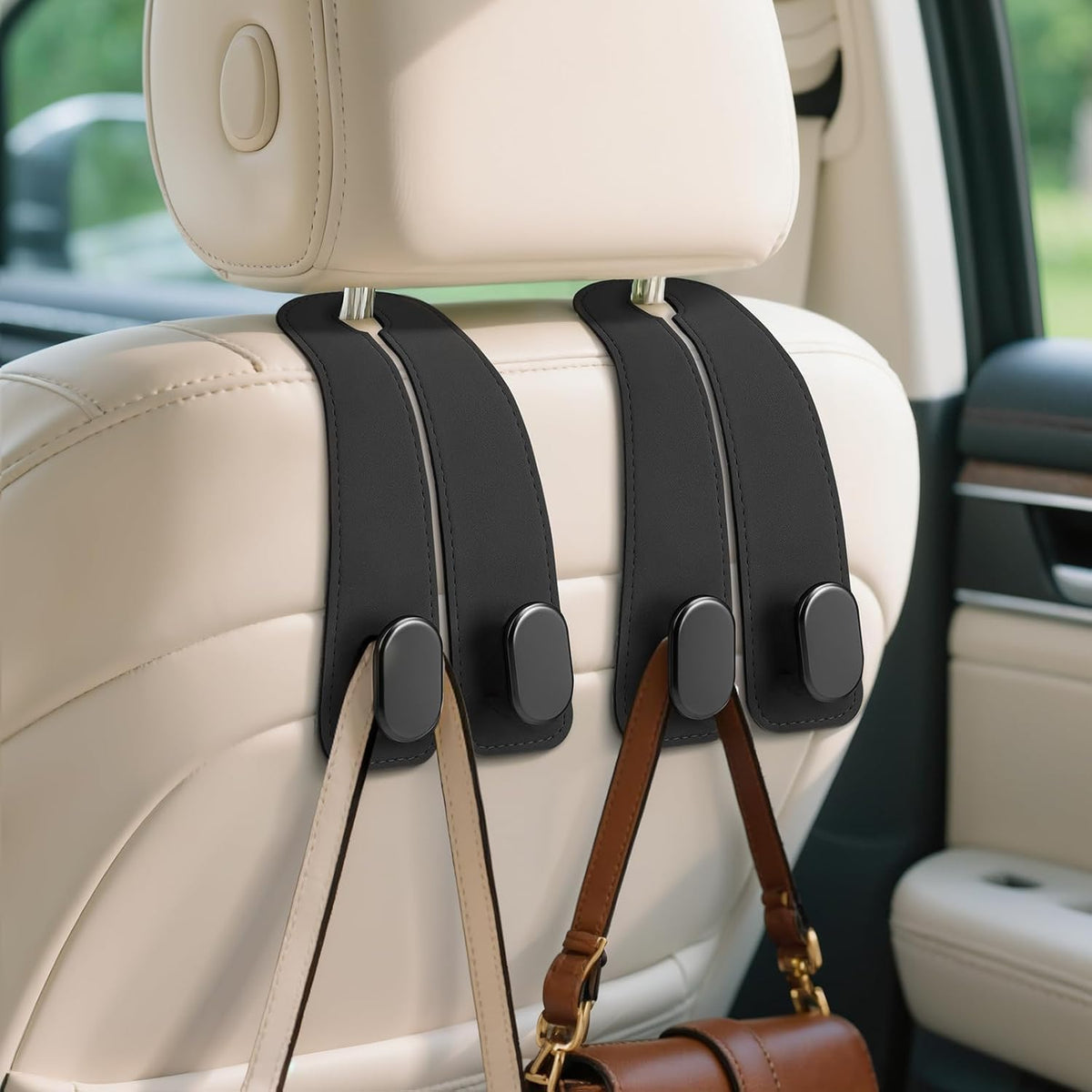 Leather Car Seat Headrest Double Hooks (Pack of  2) – Car Organizer Hanger
