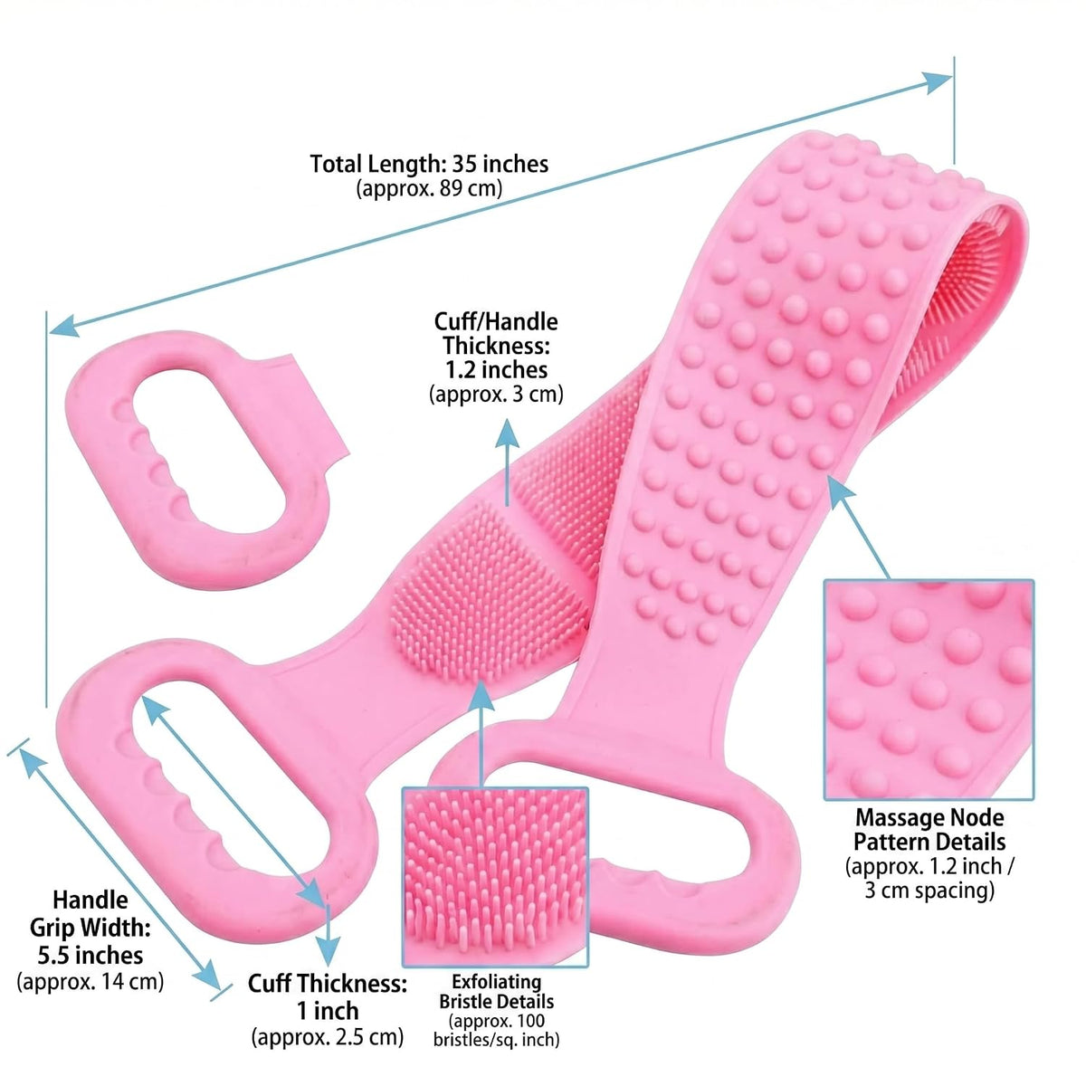 Silicone Body Back Scrubber Belt (Pack of 1) – Dual-Sided Exfoliating Shower Bath Brush
