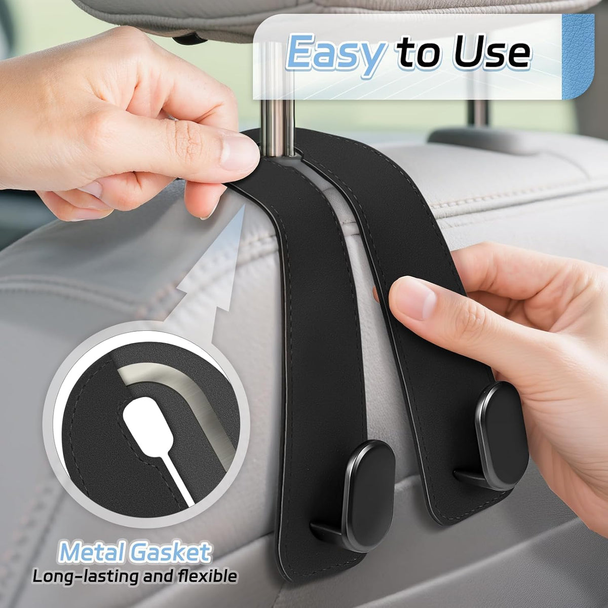 Leather Car Seat Headrest Double Hooks (Pack of  2) – Car Organizer Hanger