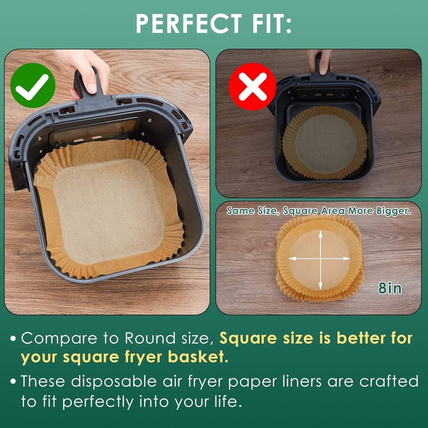 Disposable Air Fryer Paper Liners | Non-Stick Oil-Proof Baking Paper for Air Fryer, Oven & Microwave