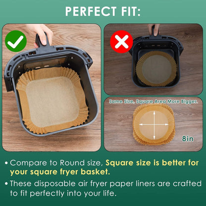 Disposable Air Fryer Paper Liners | Non-Stick Oil-Proof Baking Paper for Air Fryer, Oven & Microwave