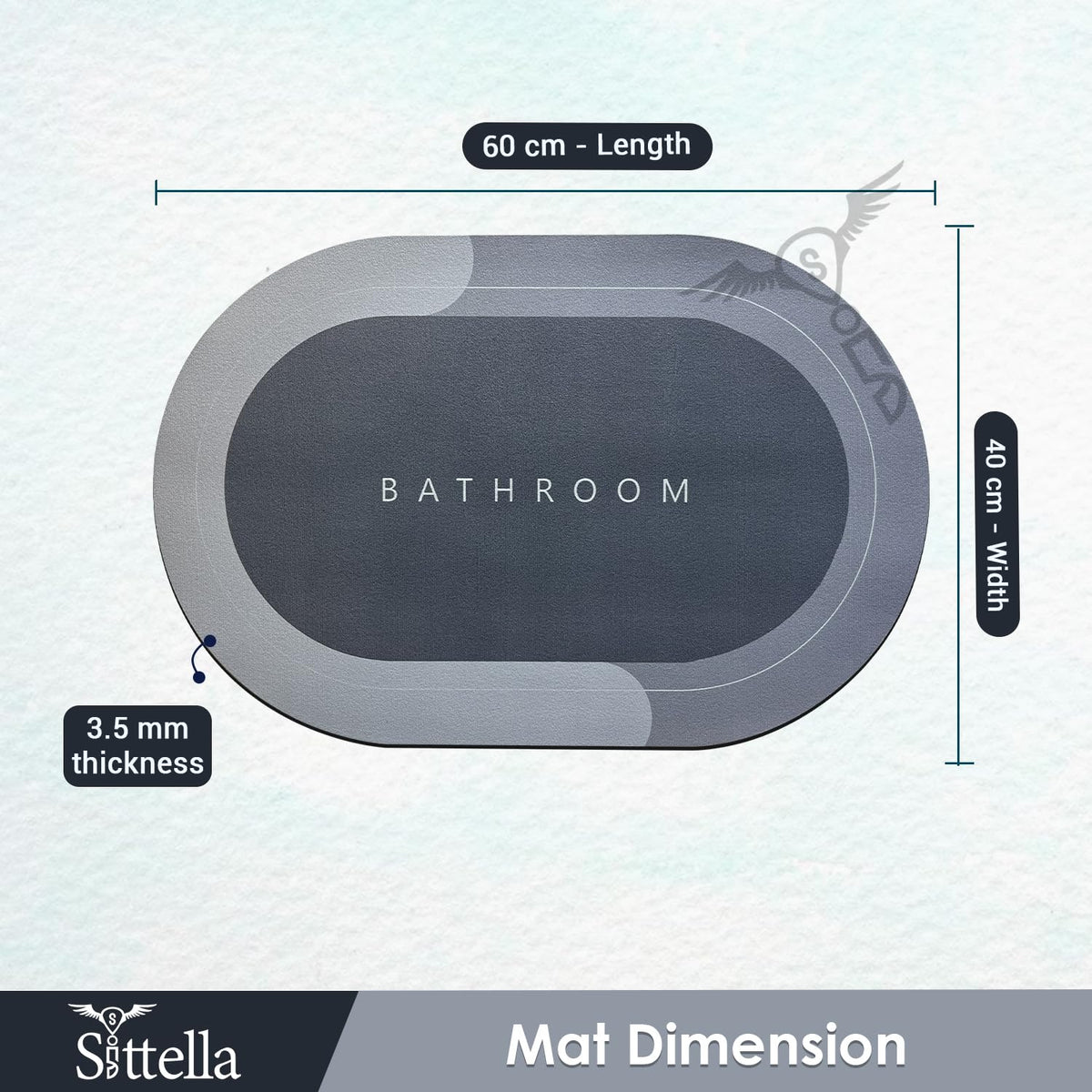 2-Piece Oval Water Absorbent Anti-Slip Bathroom Mat – 40 × 60 cm, Grey