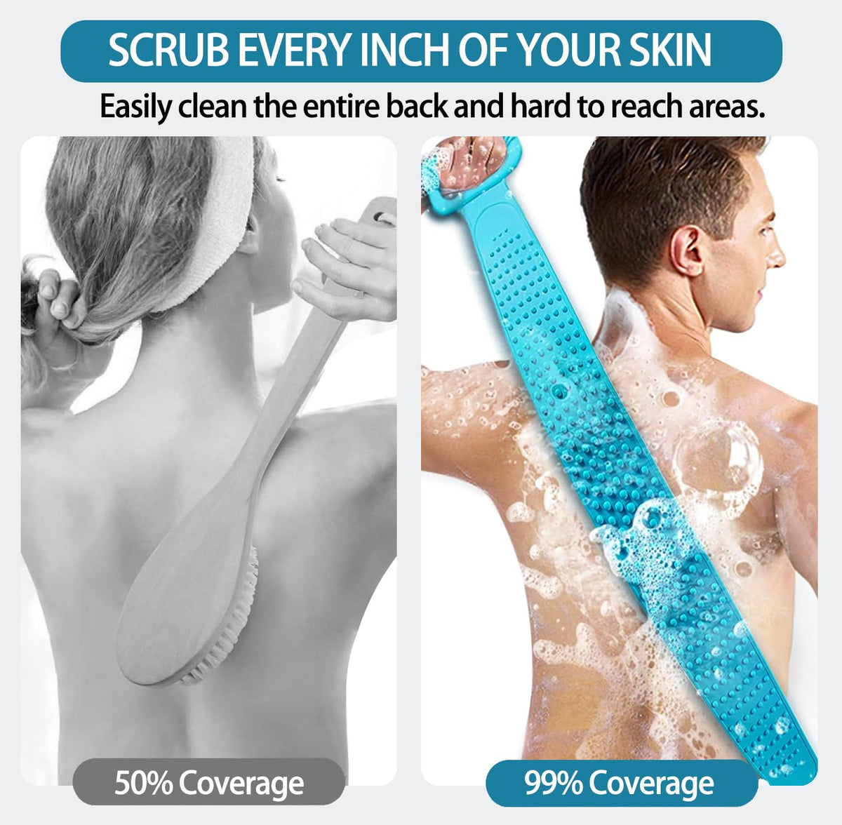 Silicone Body Back Scrubber Belt (Pack of 1) – Dual-Sided Exfoliating Shower Bath Brush