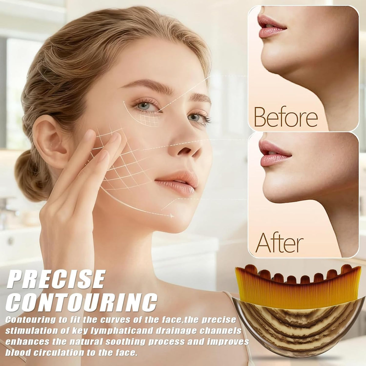 Lymphatic Contour Face Brush | Sculpting Massage Brush for Face & Jawline | Soft Facial Massager