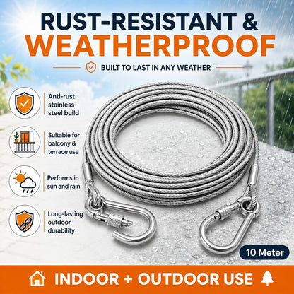 Stainless Steel Clothesline Rope with Hooks | Heavy Duty Rustproof Drying Wire for Indoor