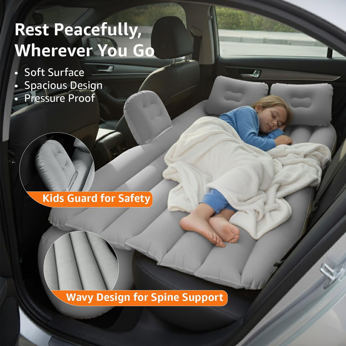 Inflatable Car Bed Mattress with Electric Air Pump & 2 Pillows – Universal Back Seat Travel Air Bed