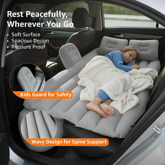 Inflatable Car Bed Mattress with Electric Air Pump & 2 Pillows – Universal Back Seat Travel Air Bed