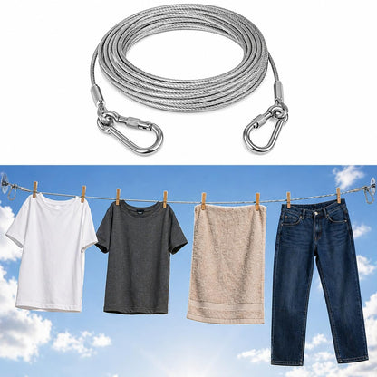 Stainless Steel Clothesline Rope with Hooks | Heavy Duty Rustproof Drying Wire for Indoor