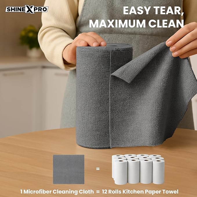 Microfiber Cleaning Cloth Roll – 20 Pcs, Washable & Tear-Away