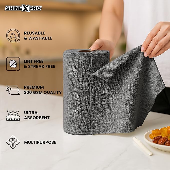 Microfiber Cleaning Cloth Roll – 20 Pcs, Washable & Tear-Away