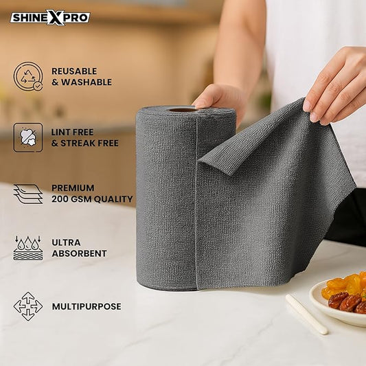 Microfiber Cleaning Cloth Roll – 20 Pcs, Washable & Tear-Away