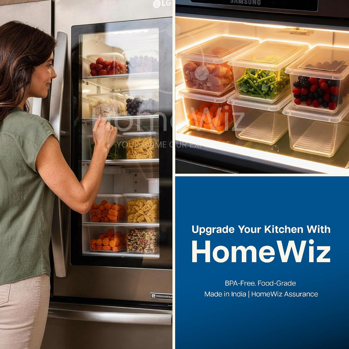Airtight Fridge Storage Containers ( Pack of 6) – Stackable Food Organizer