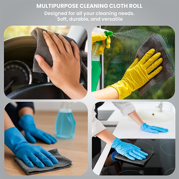 Microfiber Cleaning Cloth Roll – 20 Pcs, Washable & Tear-Away