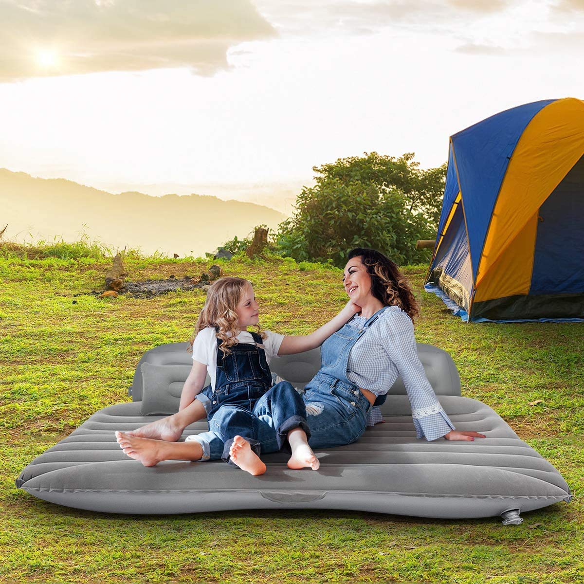 Inflatable Car Bed Mattress with Electric Air Pump & 2 Pillows – Universal Back Seat Travel Air Bed