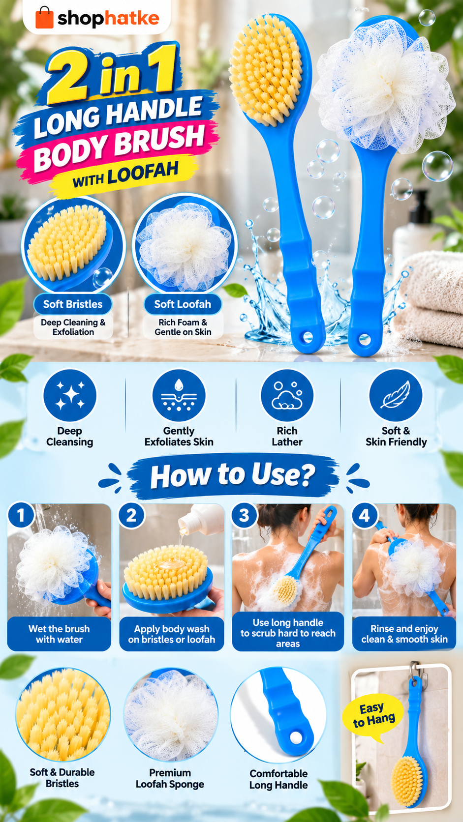 4-in-1 Bath & Care Combo + 1 Free – Body, Face & Scalp Cleaning Set