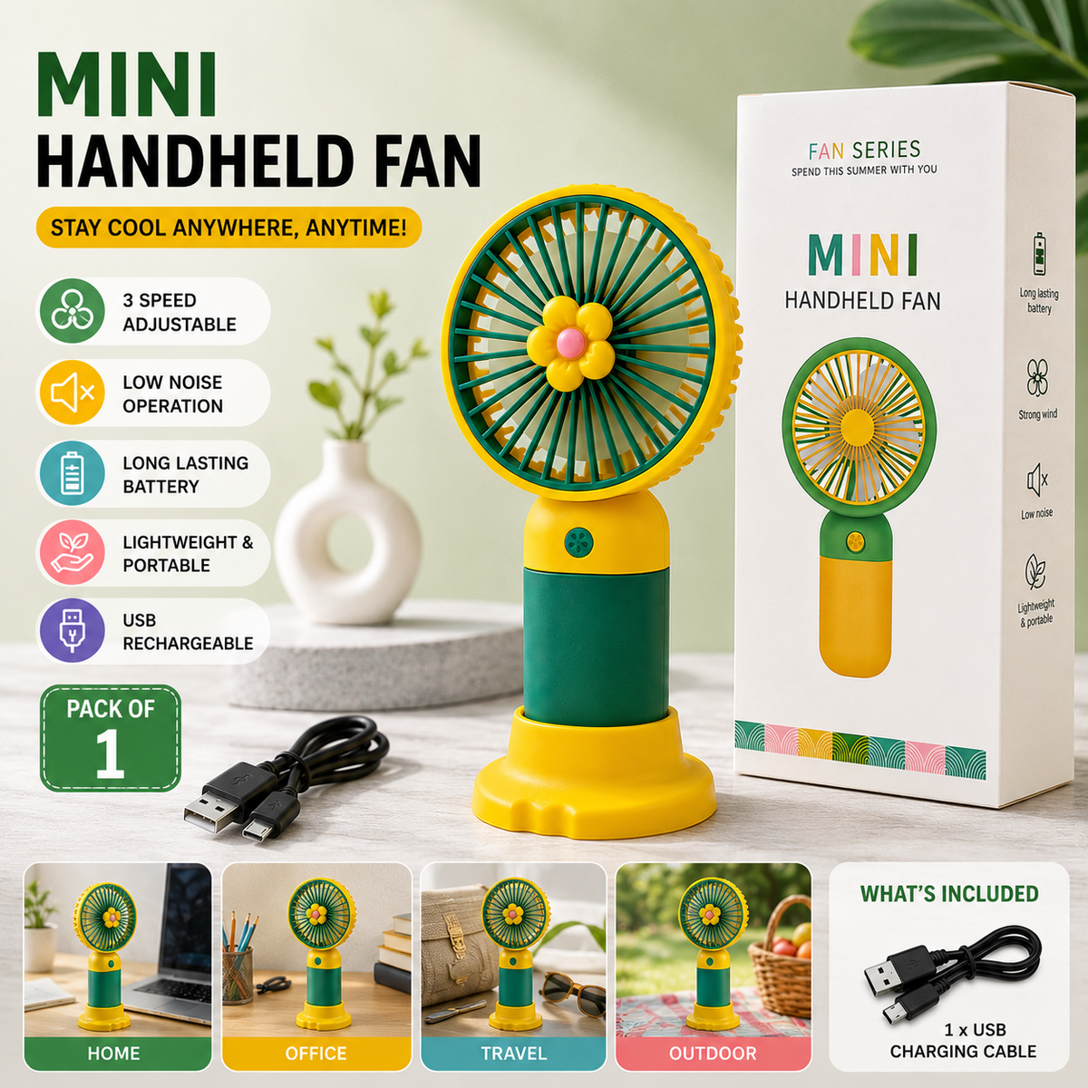 Mini Portable Handheld Fan | Rechargeable USB Pocket Fan | Compact Personal Cooling Fan