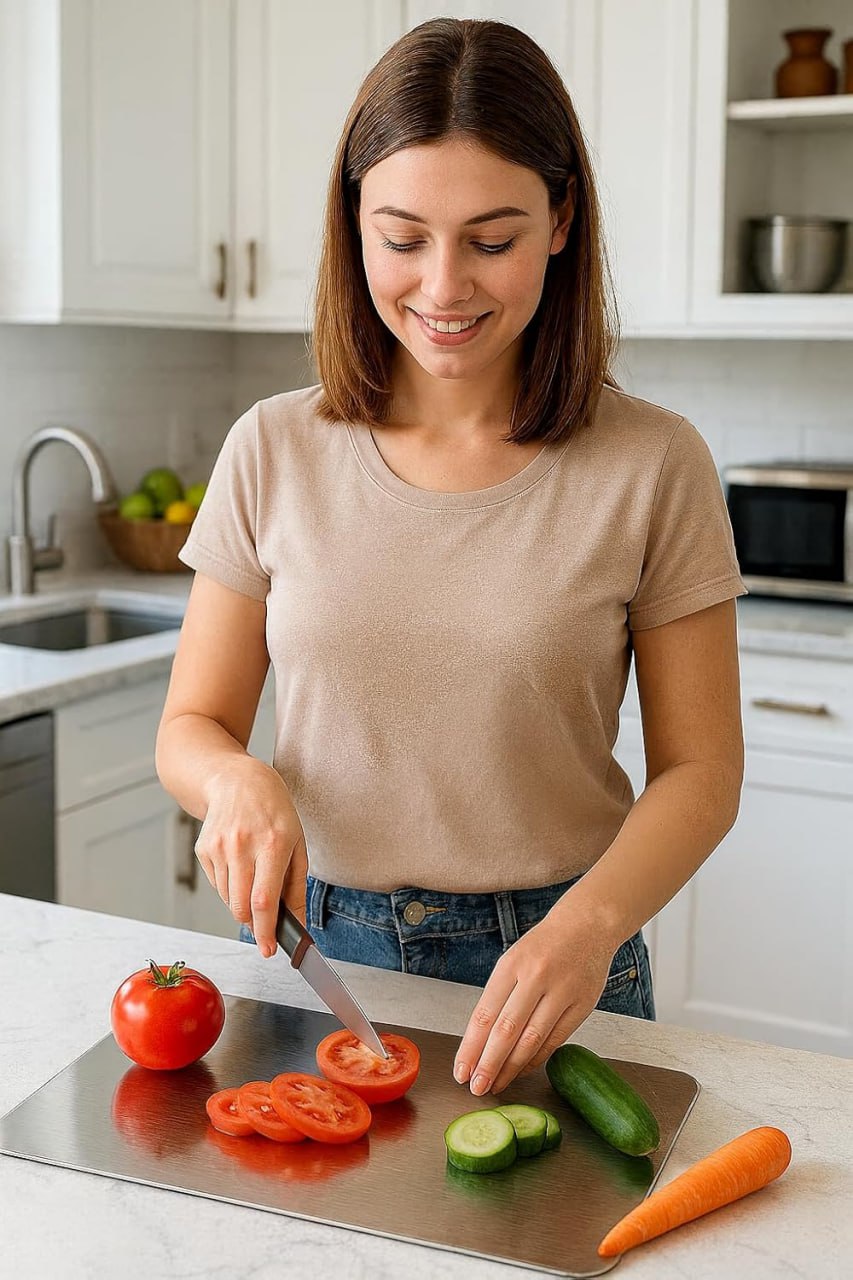 Large Stainless Steel Chopping Board (360 x 250 mm) – Heavy Duty Food-Grade Cutting Board with Handle