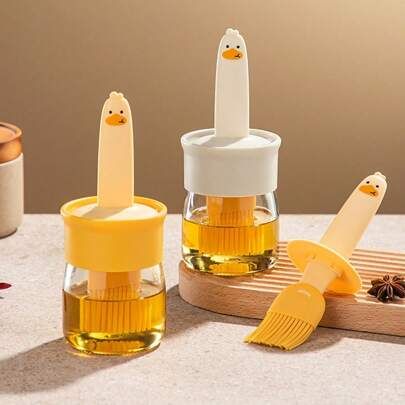 Glass Olive Oil Dispenser Bottle with Silicone Brush for Cooking Vinegar Sauce BBQ Grill Frying Baking (Pack of 2)