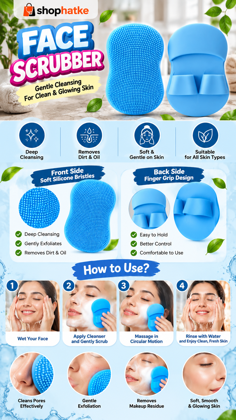 4-in-1 Bath & Care Combo + 1 Free – Body, Face & Scalp Cleaning Set