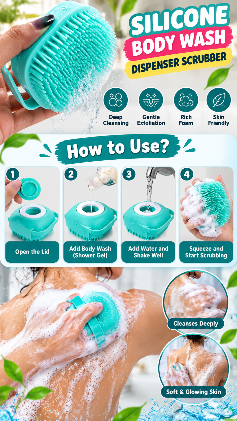 4-in-1 Bath & Care Combo + 1 Free – Body, Face & Scalp Cleaning Set